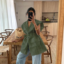 Load image into Gallery viewer, Women Clothing Summer Sleeveless Workwear Shirt Trendy Stylish Multi Pocket Belt Loose Top