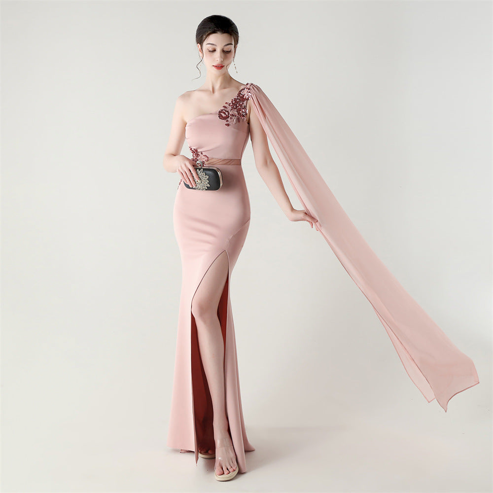 Tulle Shawl Three Dimensional Bead Tube Embroidery Craft One Shoulder Slim Slimming Social Celebration