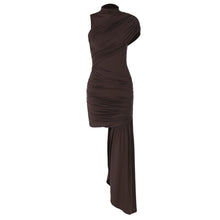 Load image into Gallery viewer, Women Clothing Spring Summer Slim round Neck Pleated Hip Irregular Asymmetric Sleeveless Dress