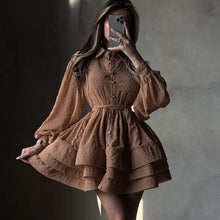 Load image into Gallery viewer, Short A Word Dress Women Elegant Collared Long Sleeve Single Breasted Lace up Shirt Dress