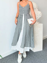 Load image into Gallery viewer, Women V neck Brace Casual Printing Plaid Split Faux Two Pieces Dress