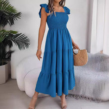 Load image into Gallery viewer, Summer Solid Color Square Collar Wooden Ear Waist A line Dress Women Clothing