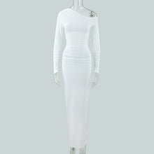 Load image into Gallery viewer, Sexy Women Clothing Sloping-Shoulder off the Shoulder Long Sleeve Slim Fit Pleated Long Socialite Dress