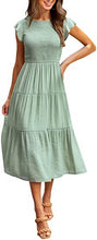 Load image into Gallery viewer, Women Clothing Popular Pinfei Flounced Sleeve Pleating Layered Short Sleeve Large Swing Dress