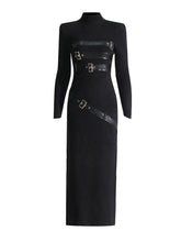 Load image into Gallery viewer, Turtleneck Solid Color Dress Spring High Grade Long Sleeve Split Metal Decorative Dress Women