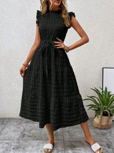 Load image into Gallery viewer, Women Clothing Summer Fashionable Stringy Selvedge Flying Sleeves Lace Up Texture Dress