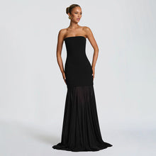 Load image into Gallery viewer, Women Clothing Autumn Winter Solid Color Elegant Sleeveless Chiffon Stitching Tube Top Ribbon Maxi Dress