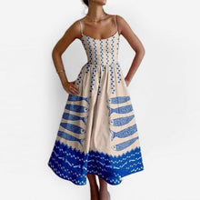 Load image into Gallery viewer, Spring Women Clothing Printing Pleated Waist Tight Large Swing Sling Dress