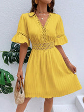 Load image into Gallery viewer, Women Clothing Summer Patchwork Lace V Neck Tight Waist Solid Color Dress