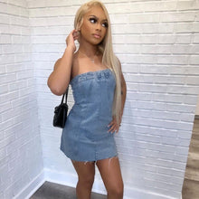 Load image into Gallery viewer, Denim Spring Summer Sexy Backless Wash Chest Wrapped Dress Women
