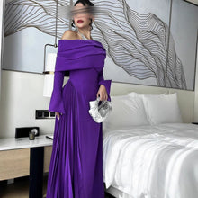 Load image into Gallery viewer, Fall Winter Women Clothing Middle East Sexy off the Shoulder Pleated Evening Dress