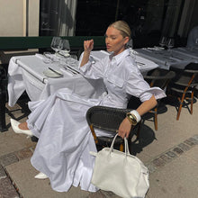 Load image into Gallery viewer, Design Pleated Single Breasted Shirt Dress Autumn Polo Collar Long Sleeve High Waist White Long Dress