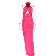 Load image into Gallery viewer, Dress Sexy Floral Stitched Backless Halter Strap Hip