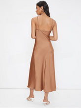Load image into Gallery viewer, Women Clothing Spring Summer Satin Sling Deep V Plunge neck Slim Solid Color Dress