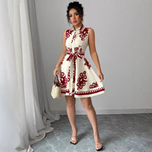 Load image into Gallery viewer, Summer Women Clothing Printed Waist Controlled Lace up Sleeveless Dress