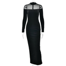Load image into Gallery viewer, Autumn Winter Wear Voile See through Stitching Dress Sexy Tight Solid Color Dress