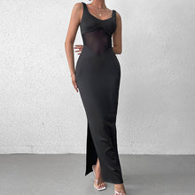 Load image into Gallery viewer, Milk Silk Stitching Mesh Cami Dress Sexy Split Backless Formal Dress Maxi Dress