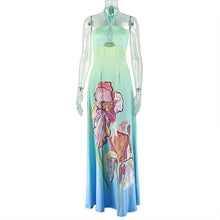 Load image into Gallery viewer, Fresh Gradient Women Printed Pattern Waist A line Dress Halter Cut out Maxi Dress