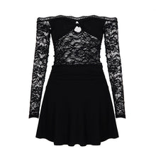 Load image into Gallery viewer, Lace Hollow Out Cutout Sexy off Shoulder Dress Women Adult Lady like Woman Slim Fitting Patchwork Tiered Dress