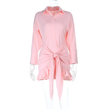 Load image into Gallery viewer, Full Support Ruffled Lace up Casual Elegant Solid Color Long Sleeve Shirt Dress