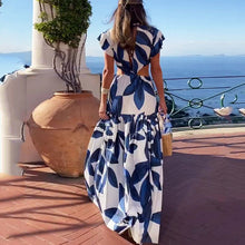 Load image into Gallery viewer, Summer Women Printed V Neck Sexy Waist Lace Up Pleated Dress