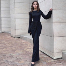 Load image into Gallery viewer, Women Clothing Autumn Pleated Waist Tight Lace up Long Sleeve Dress Women