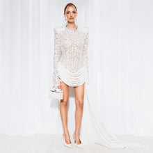 Load image into Gallery viewer, Women Clothes Summer Sexy round Neck Lace Stitching Long Sleeve Slim Fit Beaded Dress