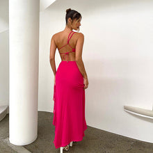 Load image into Gallery viewer, Summer French Strap Dress Women Ruffled Irregular Asymmetric Slit Maxi Dress Sexy