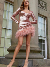 Load image into Gallery viewer, Fashionable Feather Long Sleeve Ostrich Feather Dress Exclusive