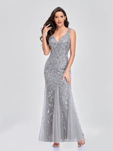 Load image into Gallery viewer, Evening Dress V neck Tulle Embroidered Sequ Sexy Mermaid Prom Dress Women Formal Dress
