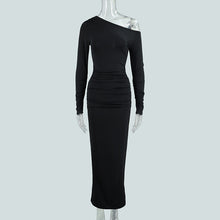 Load image into Gallery viewer, Sexy Women Clothing Sloping-Shoulder off the Shoulder Long Sleeve Slim Fit Pleated Long Socialite Dress