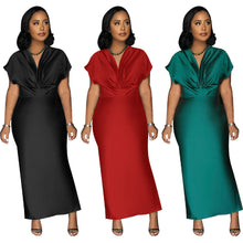 Load image into Gallery viewer, Women Wear V neck Short Sleeve Elegant Slim Back Slit Dress