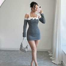 Load image into Gallery viewer, Lace Dress Stitching Hand Crocheting off Shoulder Dress Oversleeves Separated Type Knitted Dress Women Clothing Woolen Dress
