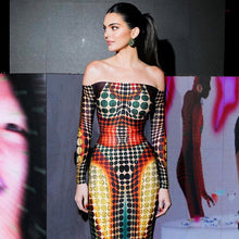 Load image into Gallery viewer, Spring Women Clothing Featured Faux off Neck Stitching Long Sleeve Slim Expansion Dress