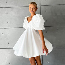 Load image into Gallery viewer, Off Neck Short Dress for Women Summer Puff Sleeve High Waist A line Dress French Princess Dress for Women
