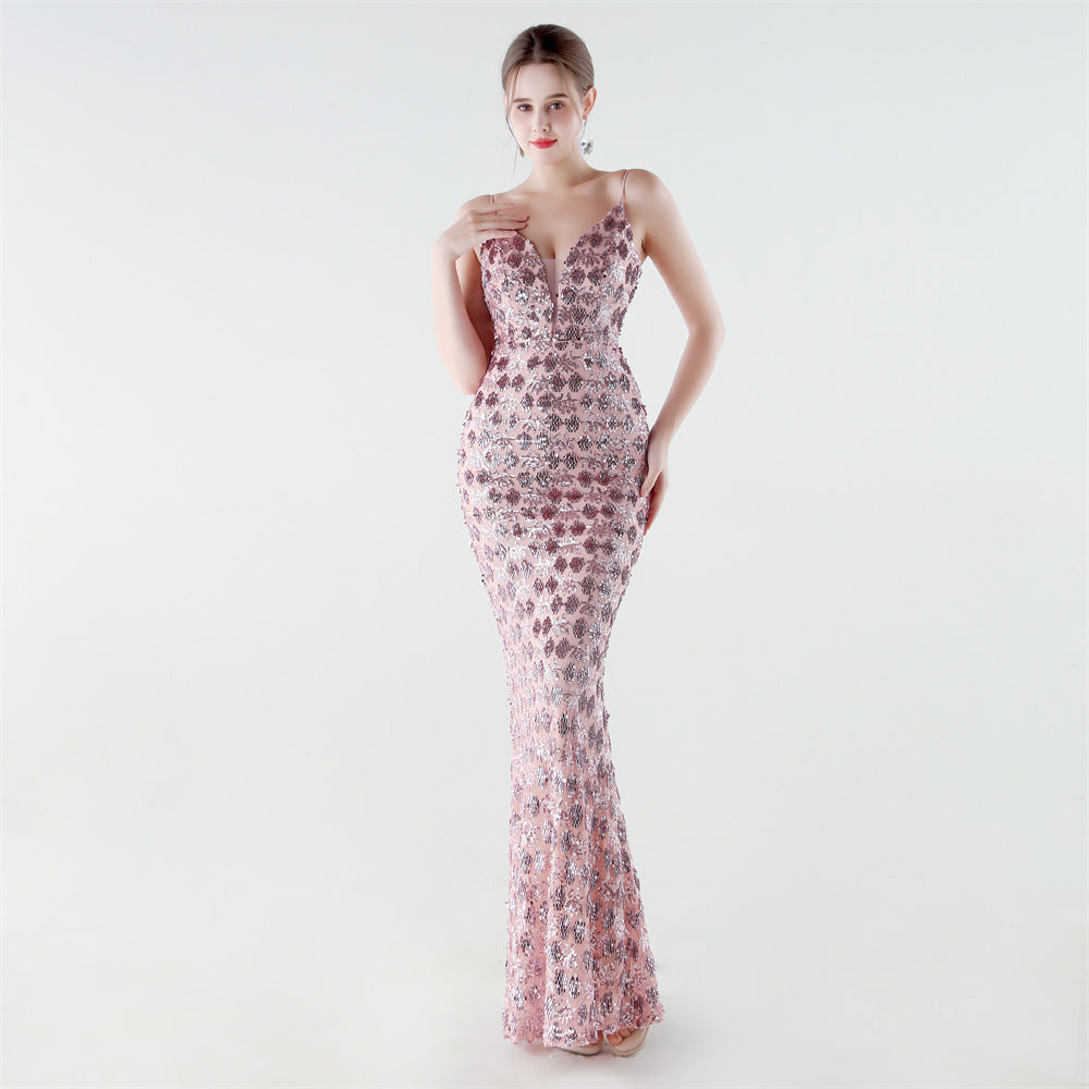Heavy Industry Sequin Slim Deep Fishtail Evening Dress