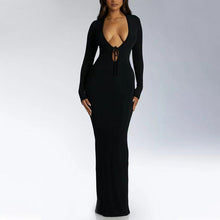 Load image into Gallery viewer, Sexy Deep V Plunge One Step Dress Solid Color Slim Fit Sexy Long Sheath Dress Women