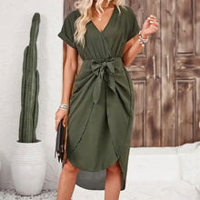 Load image into Gallery viewer, Solid Color Slit Stomach Blanket Short Short Sleeve Loose Bundle Dress Spring Autumn Senior Women Clothing