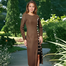 Load image into Gallery viewer, Elegant Long Sleeve Solid Color Dress Autumn Button round Neck Slim Fit Slimming Dress Women