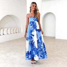 Load image into Gallery viewer, Women Clothing Summer Printed Backless Sexy Suspenders Large Swing High Waist Dress Women