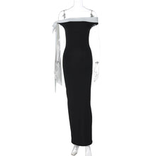Load image into Gallery viewer, Women Clothing Autumn Winter Fashionable off Shoulder Ribbon Slim Solid Color Dress
