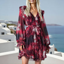 Load image into Gallery viewer, Autumn Bohemian Printed Loose Long Sleeves Short Dress Women Clothing