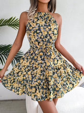 Load image into Gallery viewer, Spring Summer Casual Tied Lotus Leaf Large Swing Floral Dress Women Clothing