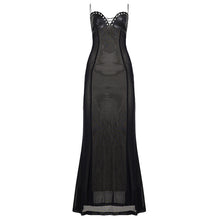 Load image into Gallery viewer, Sexy Elegant Lace up Chest Cover Eyelet Halter Dress Mesh Leather Slim Fit Patchwork Hip Wrapped Dress
