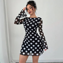 Load image into Gallery viewer, Spring Summer Lady Sexy Polka Dot Backless Mesh Flare Sleeve Mini Dress