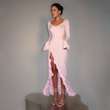 Load image into Gallery viewer, Sexy Sexy Solid Color Waist Tight Bell Sleeve Dress Single Breasted Side Slit Dress