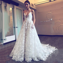 Load image into Gallery viewer, White Dress Sexy V neck Strap Dress Hollow Out Cutout Lace Dress