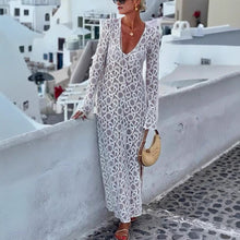 Load image into Gallery viewer, Spring Summer Long Sleeve See through Lace up Dress Loose Vacation Split Dress