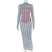 Load image into Gallery viewer, Women Clothing Micro Transparent Printing Slim One Step Hip Turtleneck Long Sleeve Dress