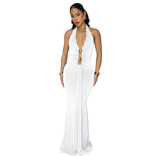 Load image into Gallery viewer, Women Wear Sexy Backless Halter Deep V Plunge Neck Solid Color Dress